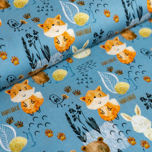 100% Cotton - Woodland Animals Blue