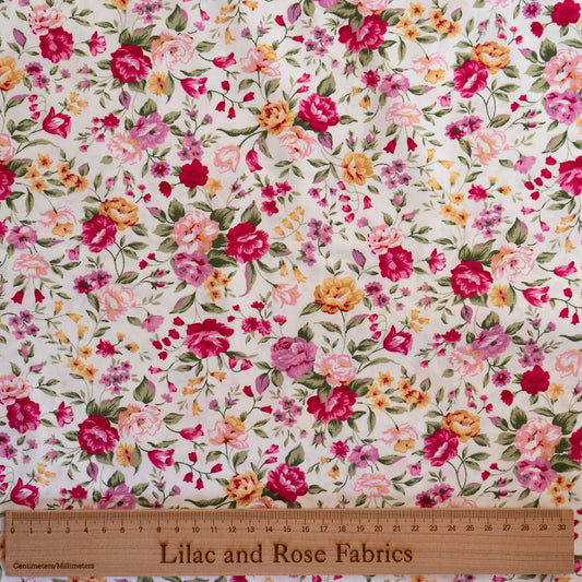 100% Cotton - Pink and Yellow Floral