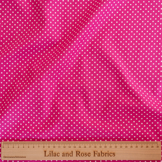 100% Cotton - Cerise Pink Spots