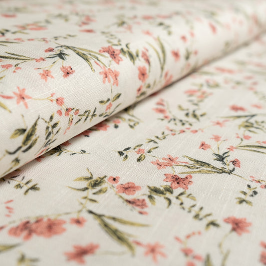 Viscose Linen - Cream and Pink Floral