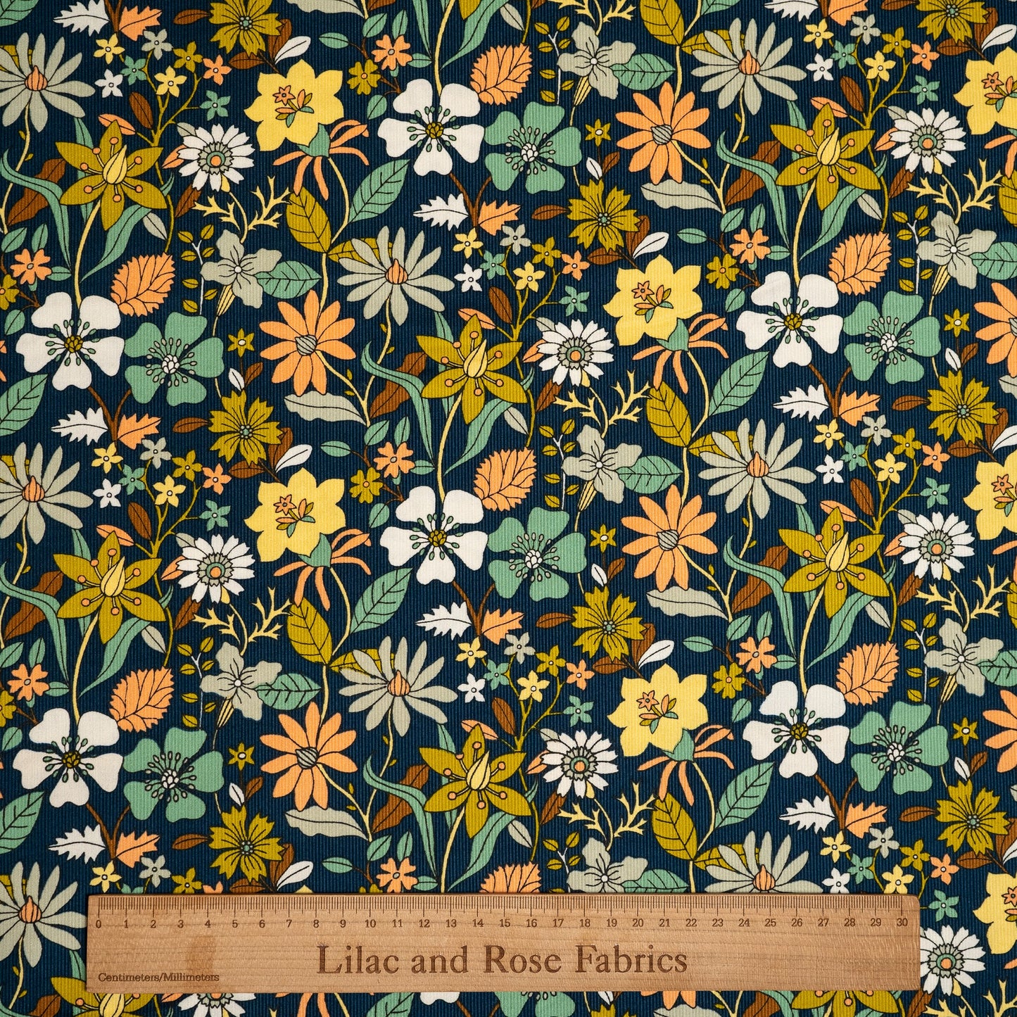 21 Wale Needlecord - Dashwood Studios Flowers in Pesto