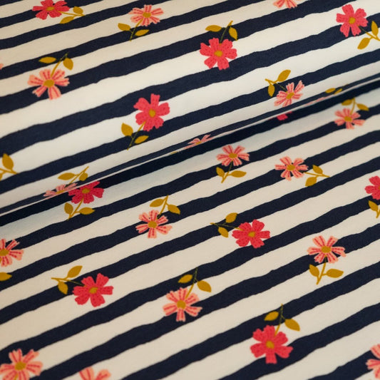 French Terry - Pink Floral Stripes