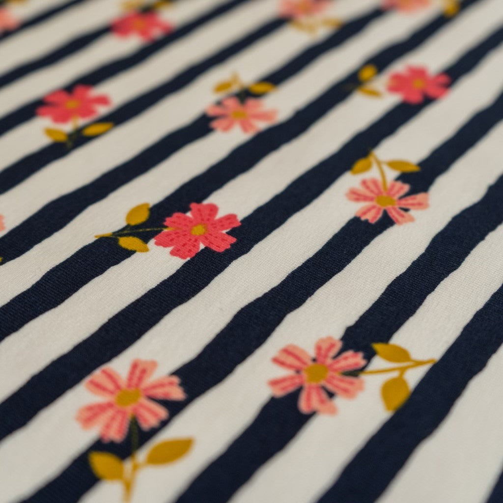 French Terry - Pink Floral Stripes